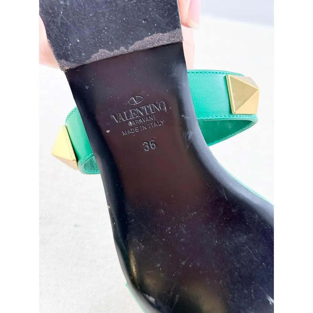 Valentino Garavani Roman Stud Slip On Slide Sandals Green Women's Size EU 36